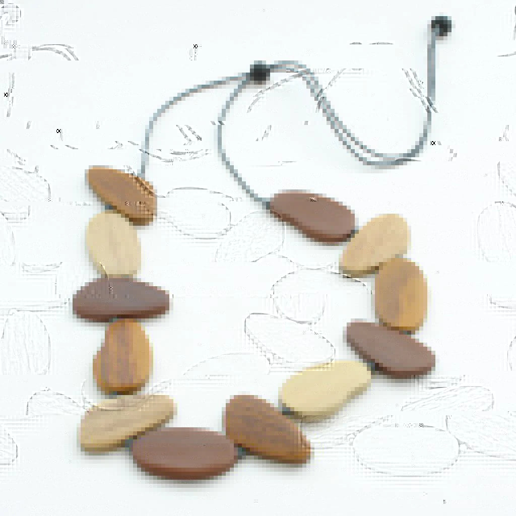 Mustard Tinted Wooden Pebble Necklace - chiangmaicctv slow fashion bryn walker linen Hamilton sustainable fashion gifts sari not sari Hamilton Fair trade  Ethical  Artisan made  Zero waste  Up-cycled Slow Fashion  Handmade  GTA Toronto Copper Pure Upcycled vintage silk handmade recycled recycle copper pure silk travel clothing hamilton vacation cruisewear resortwear bathing suit bathingsuit vacation etsy silk clothing gifts gift dress top pants linen bryn walker alive intentions kaarigar elephants